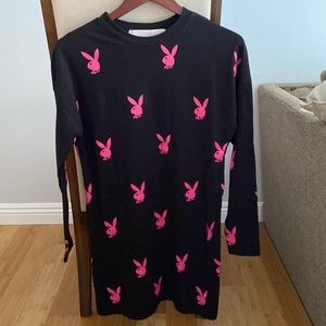 Playboy x Missguided size 4 black long sleeve tunic shirt with pink bunny logo